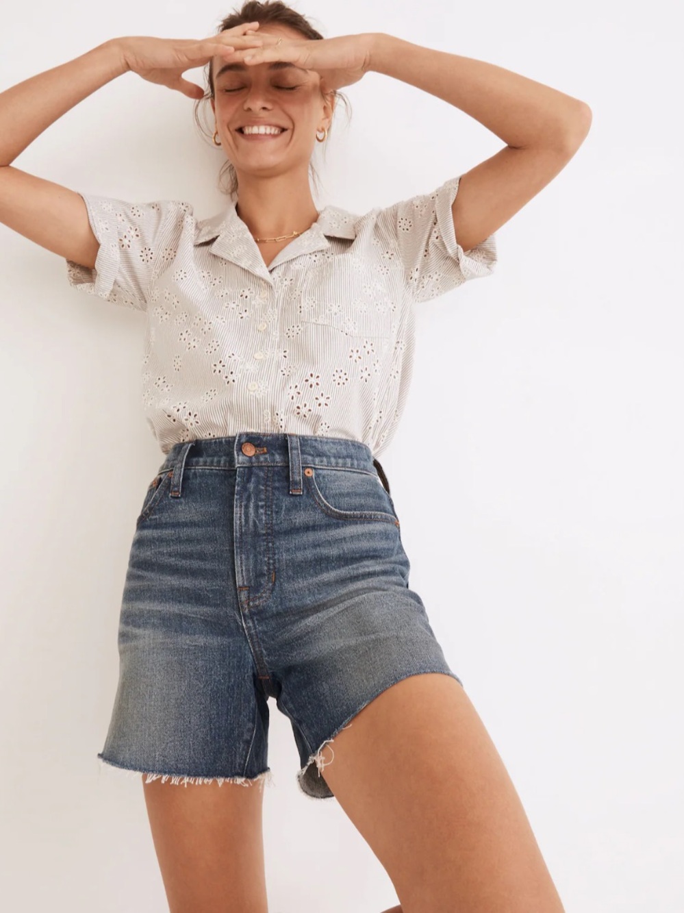 Madewell The Perfect Mid Length Long Jean Short in Lanewood Wash
